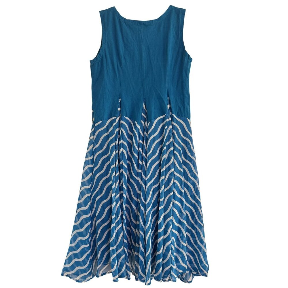 Advance Apparel Midi Dress Womens Blue/White Fit & Flare Sleeveless Plus Size - Picture 2 of 7